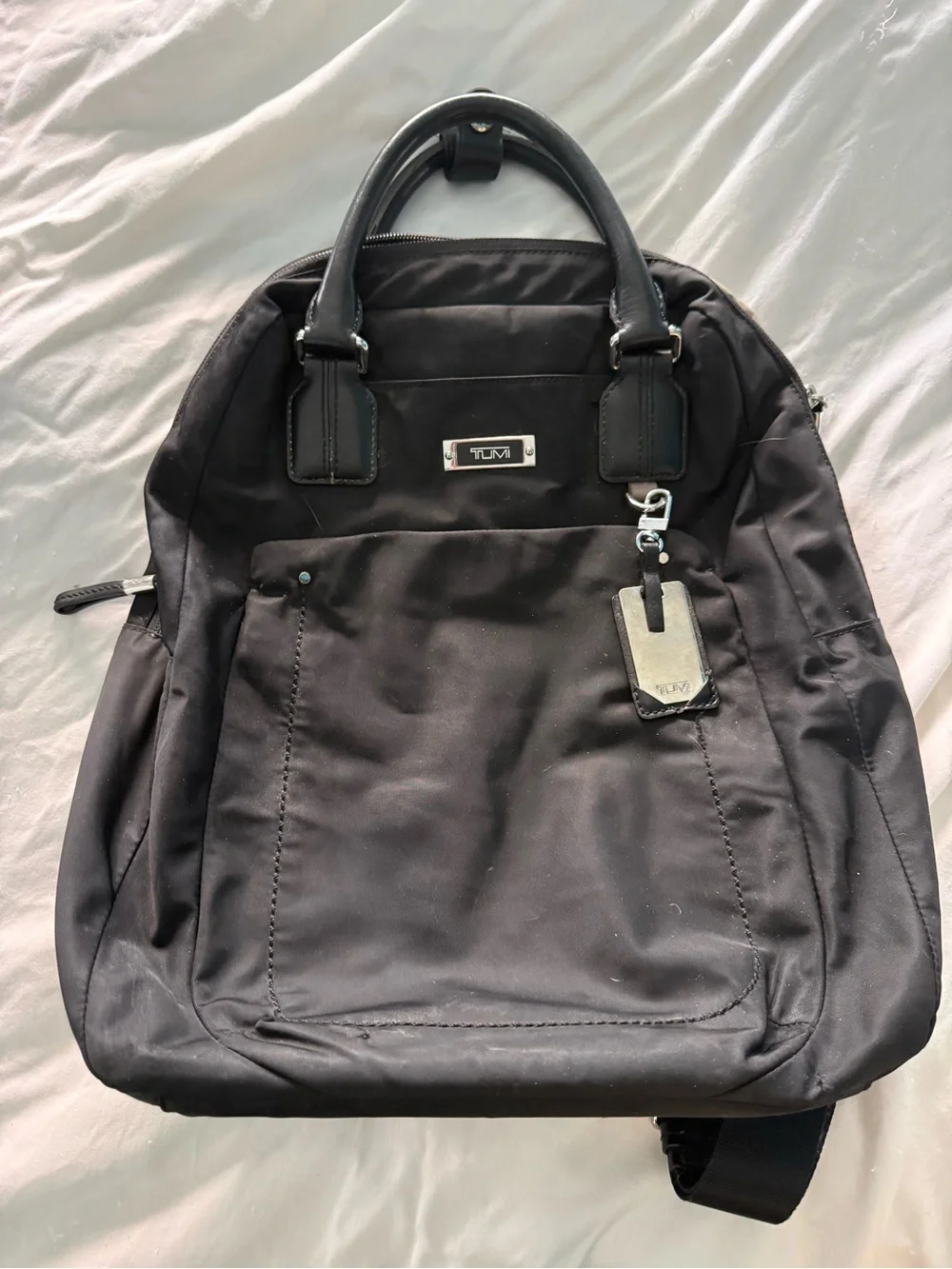 Tumi Black voyageur ascot convertible backpack silver hardware